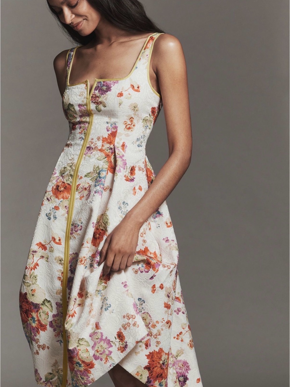 Anthropologie Maeve Arlette Jacquard Floral Midi Dress Size M